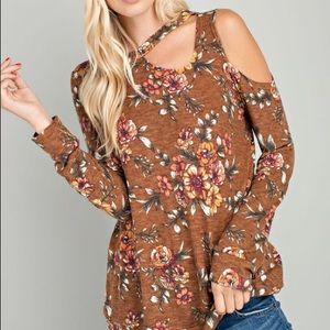 Mustard floral cut shoulder top NWT